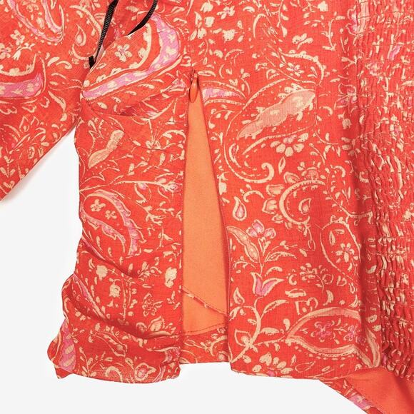 1. State Paisley Print Top Small Orange Cropped Vibrant Boho Festival Summer - Picture 8 of 12